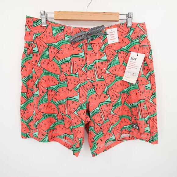 SAXX Swim Trunks Board Shorts Swim Wear Betawave 2N1 Red Watermelon Ballpark 34 - Picture 1 of 10